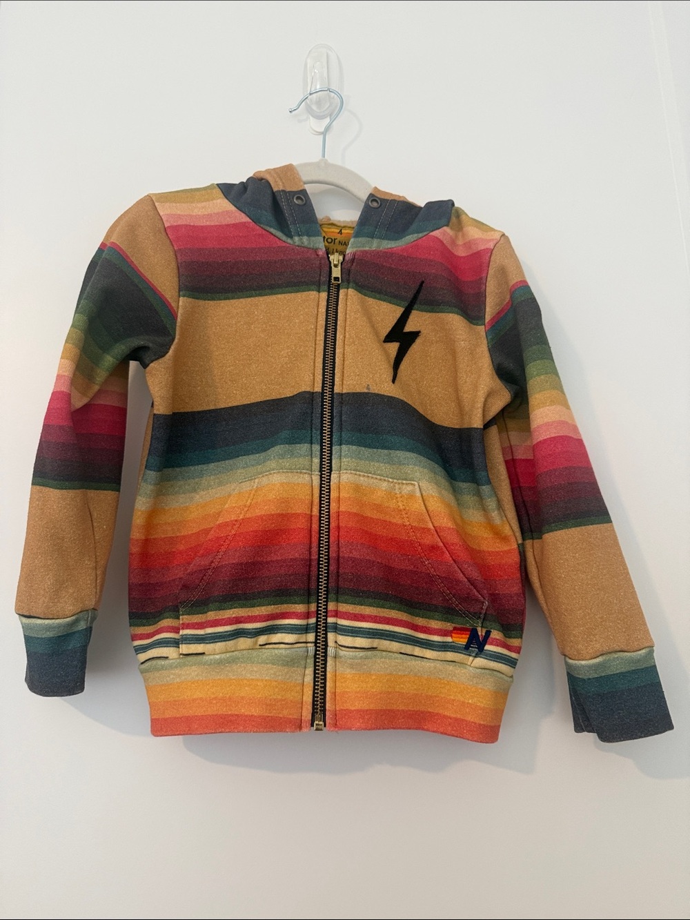 Aviator Nation Kids Stripe Zip Hoodie - Tan, Red, Yellow, Green, Blue